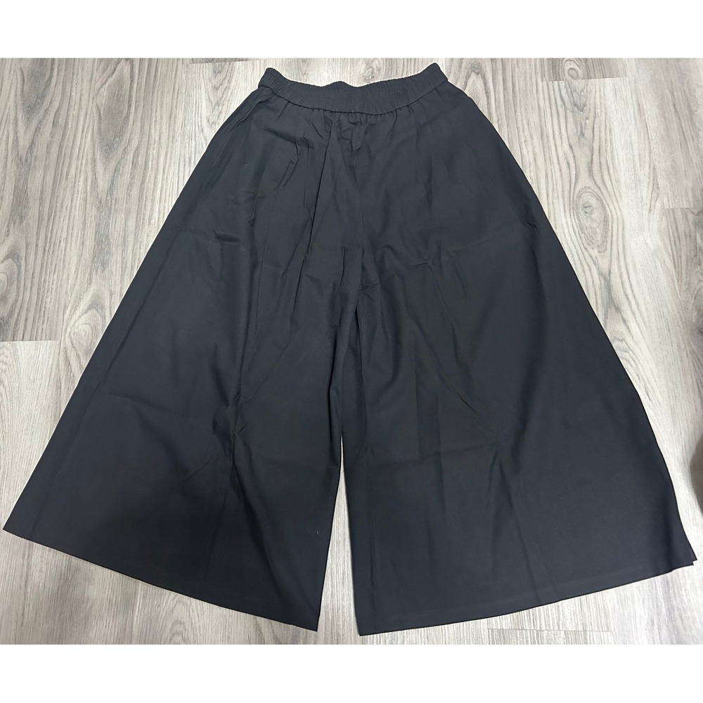 Unbranded Womens Wide Leg Cotton Culotte Pants XL Black Elastic Waist Pockets
